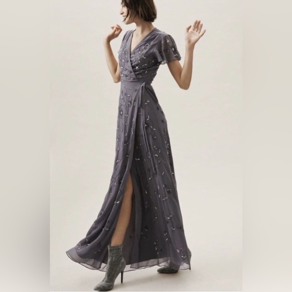 BHLDN Plymouth Dress - Wrap Style, Gray Beaded NWOT, Size 4 - Picture 5 of 5